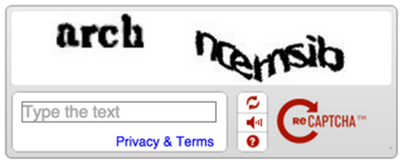 Screenshot showing Google reCaptcha anti-spam test