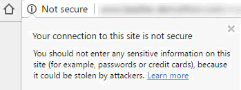 Screenshot of Chrome alert detailing effects of http website not being secure