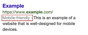 Screenshot showing Google search result tagged as Mobile-friendly